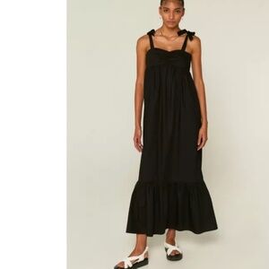 Compania Fantastica Black Poplin Dress Tiered Maxi Length Dress Size Small